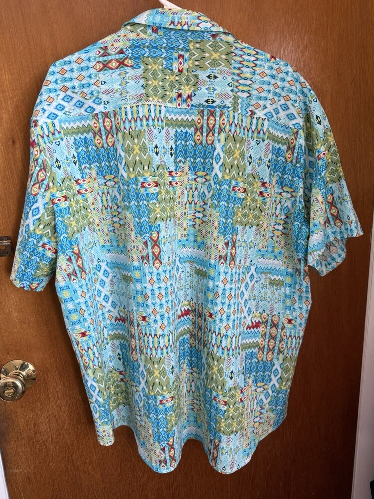 VATPAVE Button Up Shirt Mens XL Abstract Colorful Short Sleeve Cotton Viscose - Picture 5 of 6